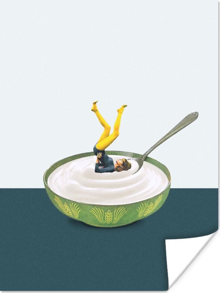 MuchoWow Poster Joghurt - Yoga - Retro 60x80 cm - Schlafzimmer Dekoration