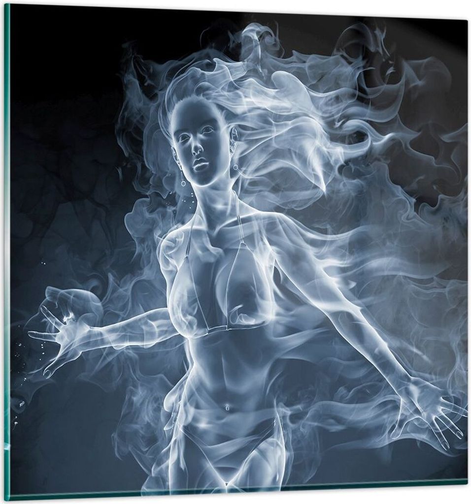 Bilder auf glas - Mädchen rauch nebel kunst - 50x50cm - Glasbilder - Wandbilder - Kunstdruck - zum Aufhängen bereit - Wanddekoration aus Glas - G...