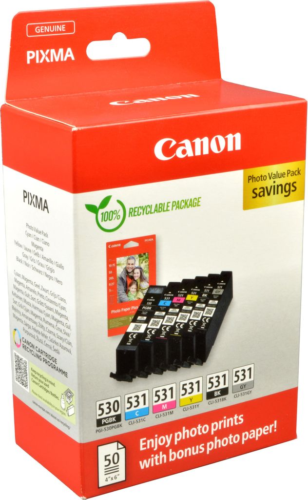Canon PGI530 + CLI531PGBK + PP201 Pixma MG Tinte+ Produktbild 