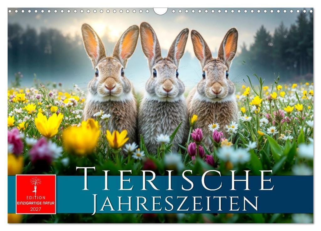 Tierische Jahreszeiten (Wandkalender 2027 DIN A3 quer), CALVENDO Monatskalender