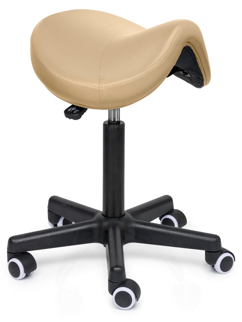 Premium Sattelhocker Beige Auf Räder - Niedrig (40-56cm) / ohne Fußstütze / Weiche Räder