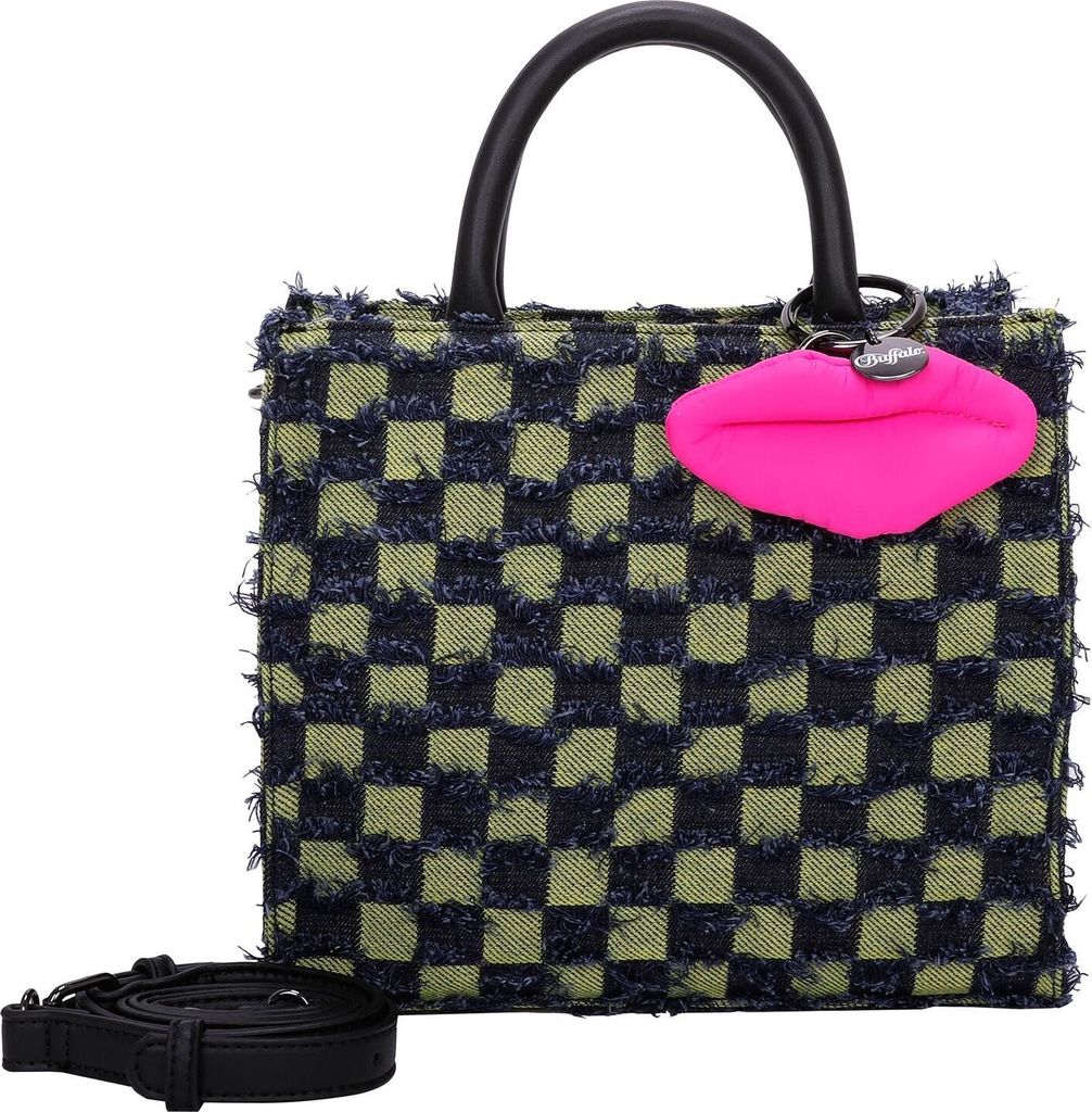 BUFFALO Handtasche Umhängetasche Fancy Squares Big Boxy Collection Shopper Yellow gelb dunkelblau