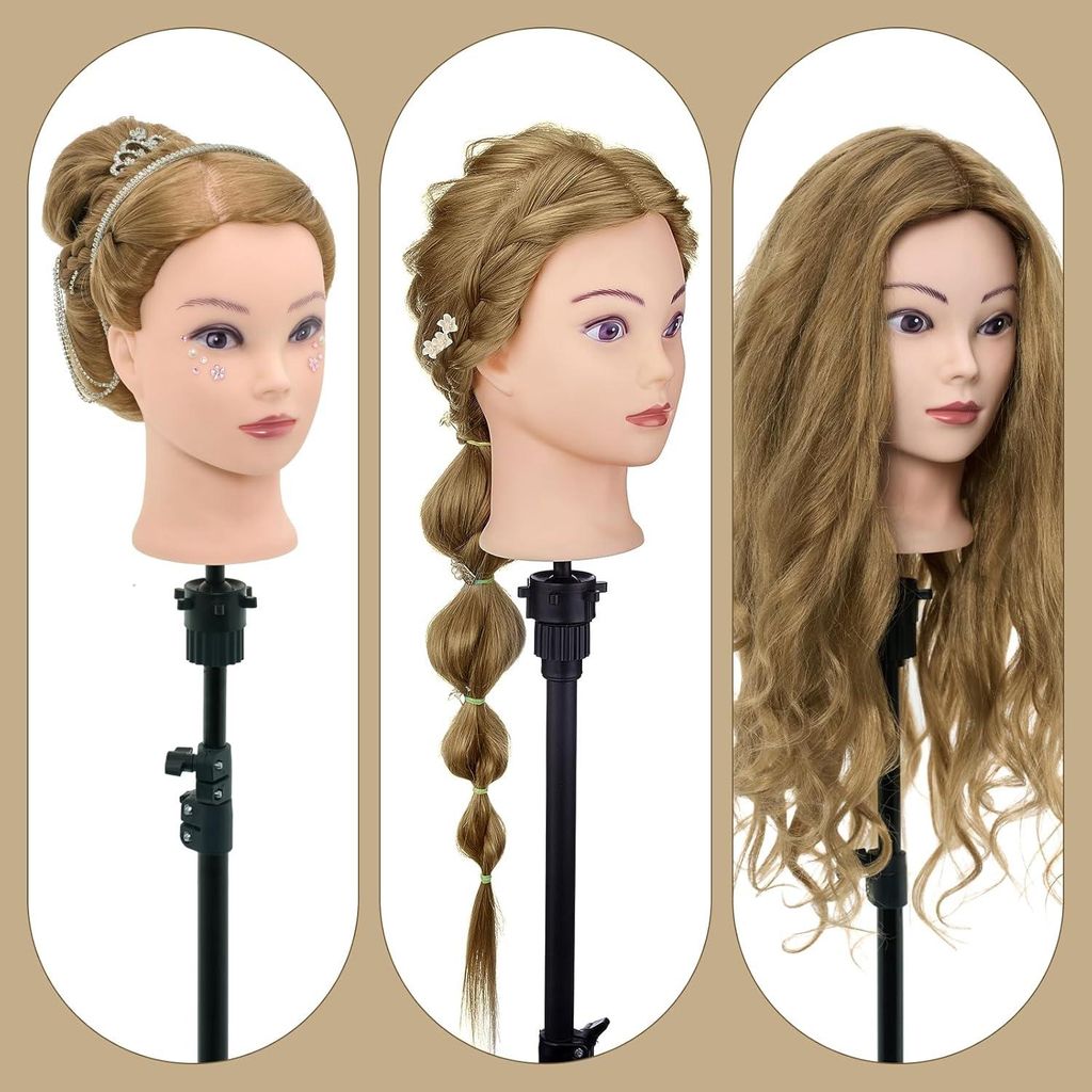 Übungskopf für Haarstyling 71 cm mit 80% Echthaar - Ideal für Friseurausbildung und kreative Haarstyling