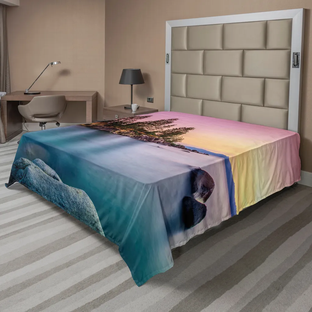 Drap supérieur imprimé Lac serein 260x228 cm lavable et facile à repasser