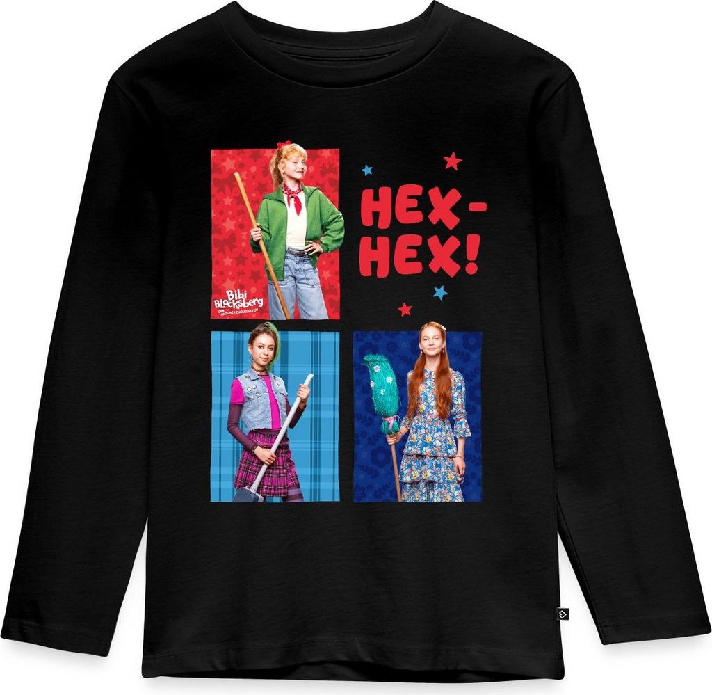 Spreadshirt Bibi Blocksberg Film Bibi Mit Freundinnen Hex-Hex! Kinder Premium Langarmshirt, 122/128 (6 Jahre), Schwarz