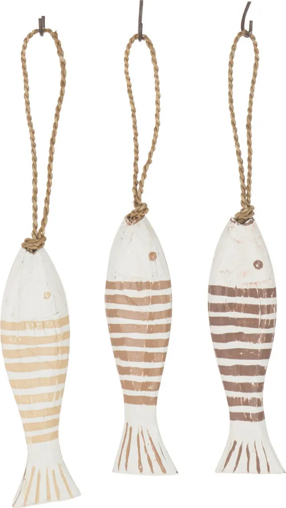 J-Line Cintre Poisson en Bois Marron et Blanc - Lot de 3 Pièces Déco