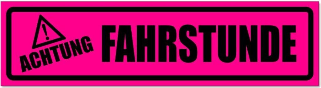 Kiwistar - Autoaufkleber - Pink - Schwarz - 45 x 12 cm - Achtung Fahrstunde invertiert - Hinweis Aufkleber Sticker für Auto, Kfz, Fahrrad, PKW, LKW