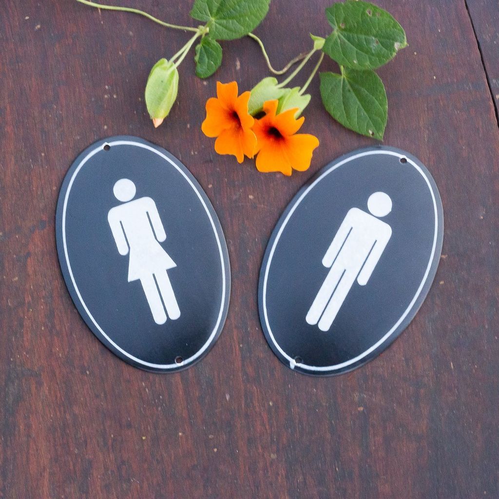 Toilettenschilder aus Emaille, WC-Schilder im Set, Mann und Frau, oval