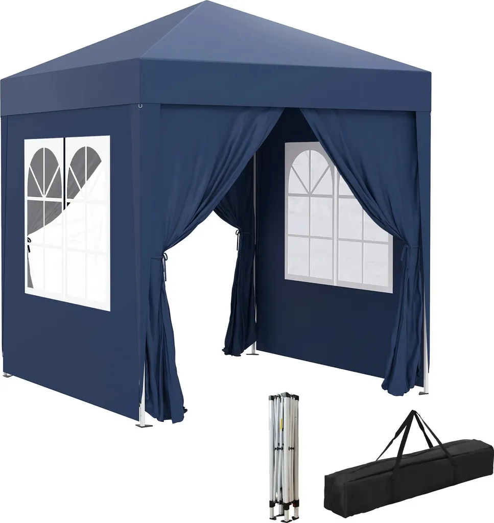 Tente pliante pop-up d'extérieur avec 4 parois en tissu Oxford bleu