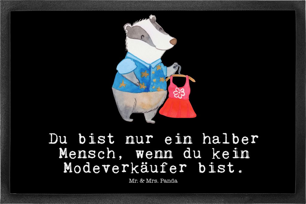 Mr. & Mrs. Panda fußmatte Modeverkäufer Herz 50 x 75 cm - Schwarz - Geschenk, Lustig, Fußabstreifer, Verkäufer, Schmutzmatte, Spruch, Türmatte...