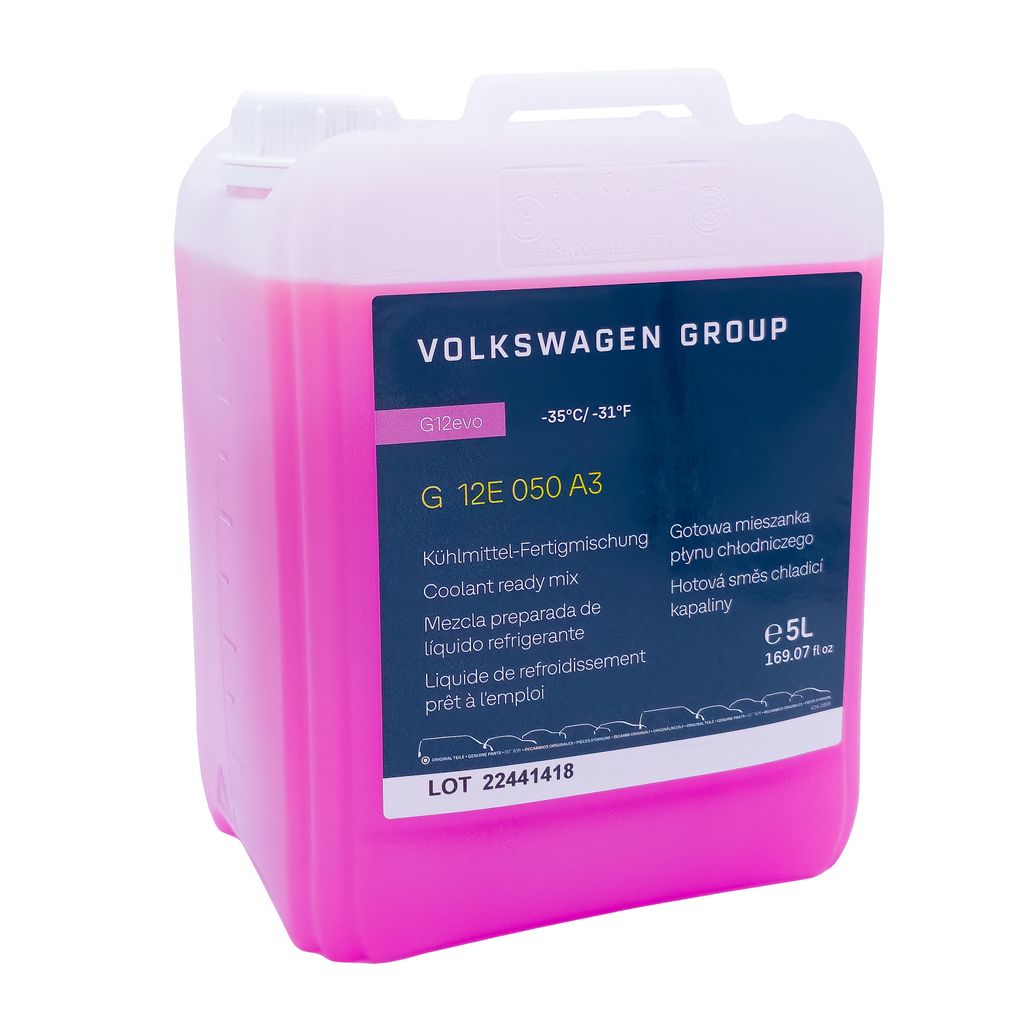 Volkswagen Kühlerschutzmittel original VW G12E050A3, bis -35 °C, 5 l, Kühlmittel Fertigmischung, Ready mix, G12evo
