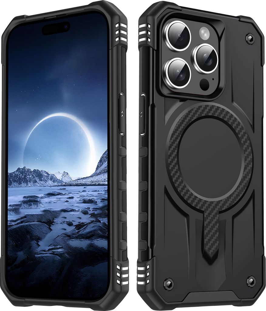 Magnetisch Hülle für iPhone 14 Pro Max, Dual Layer PC TPU Stoßfest Handyhülle Schwarz