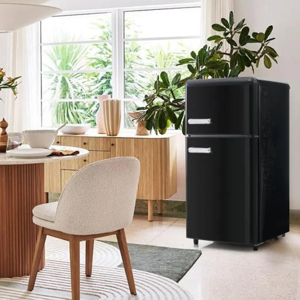 Réfrigérateur Vintage 72L Double Porte AIORBER Design Années 50 Noir