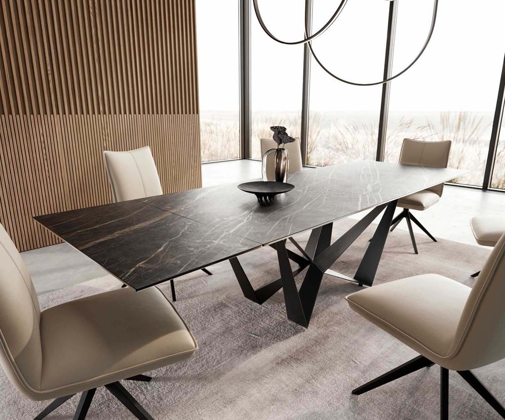 DELIFE Esstisch Edge 200-300x100 Keramik Laminam Noir Desir Braun Spider Flachstahl Schwarz ausziehbar