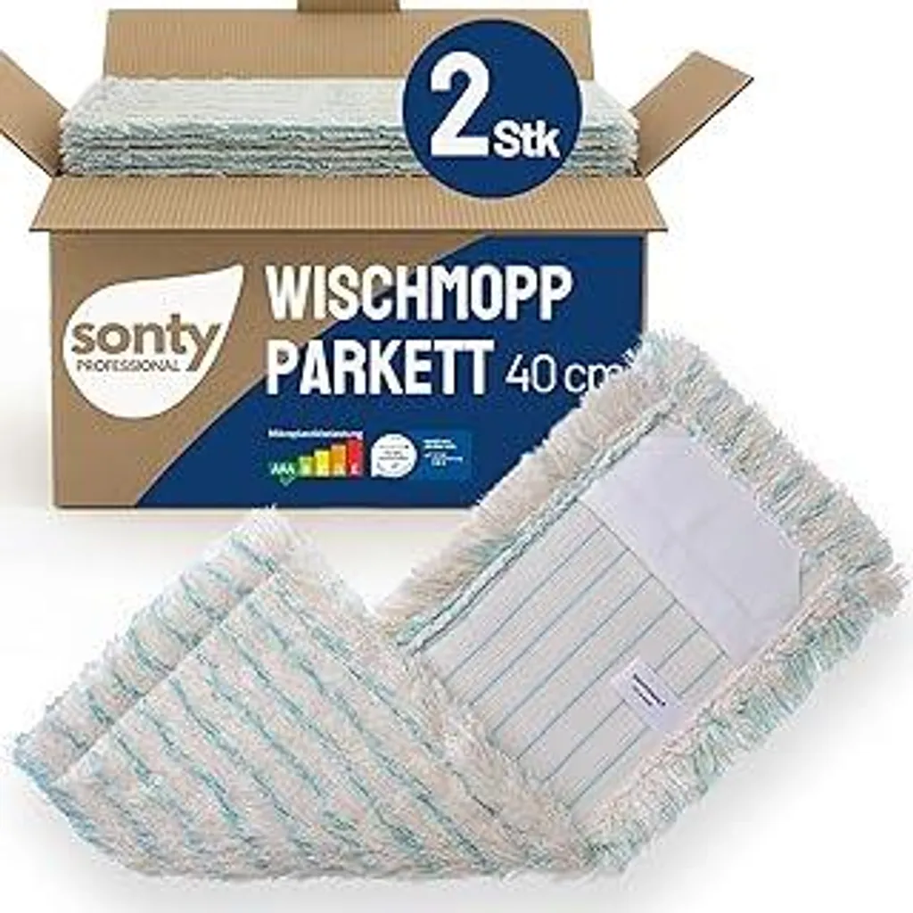 Set 2 Ricambi Mop Sonty 40cm per Pavimenti in Legno e Ambito Commerciale
