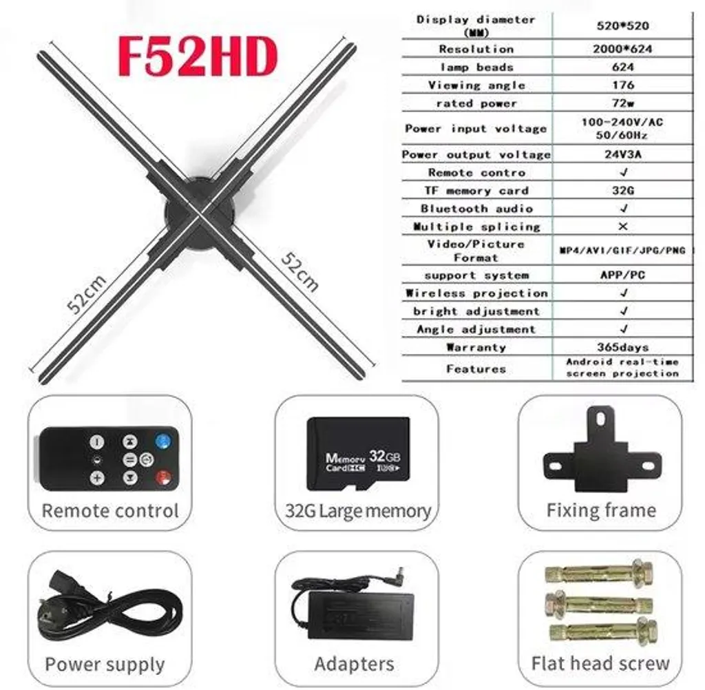 Projecteur Holographique 3D LED 52cm pour Affichage Publicitaire