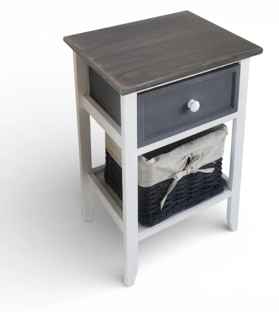 Meuble en bois blanc et gris à deux tiroirs fixes - 32 x 28 x H 50 cm