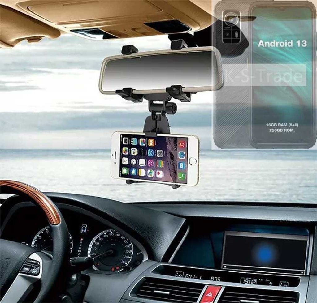 K-S-Trade Smartphone Halterung kompatibel mit AGM H6 Rückspiegel Halterung schwarz Auto Halterung KFZ Halter