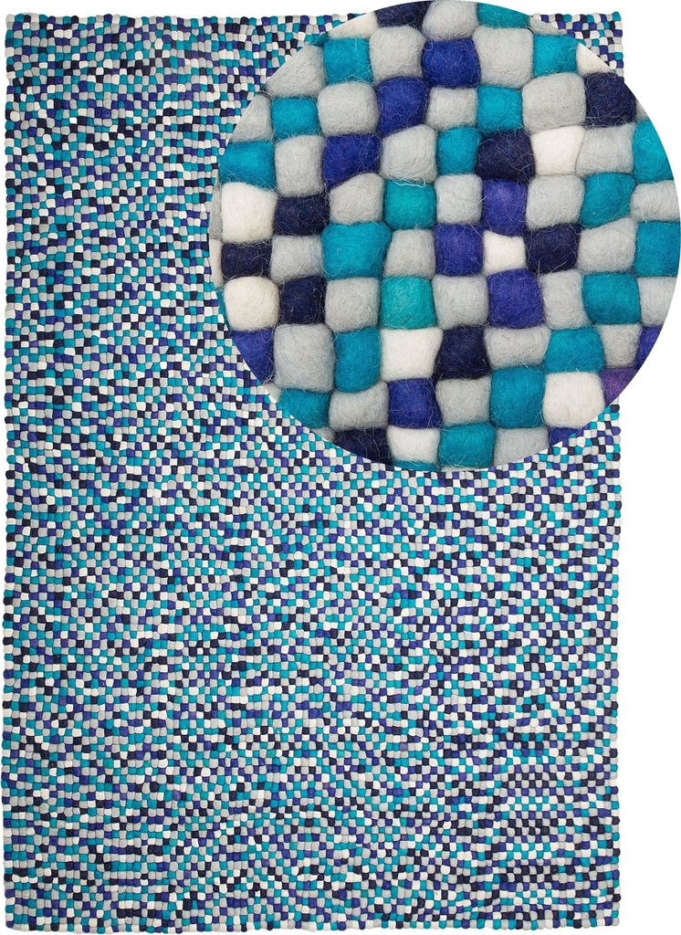 BELIANI Teppich Blau Weiß Wollfilz 160 x 230 cm Modernes Design Patchwork Handgewebt Rechteckig