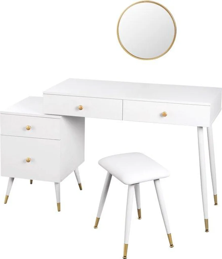 Table de Maquillage Blanche 100cm avec Grand Miroir Rectangulaire en MDF