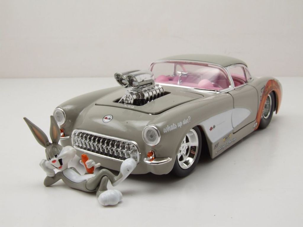 Jada Toys 253255041 Chevrolet Corvette 1957 szary z figurką Zdjęcie produktu 