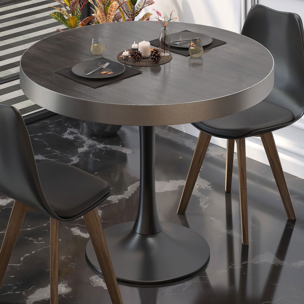 BL | Bistrotisch | Ø:H 70 x 78 cm | Edelstahl Rand | Wenge / Schwarz | Rund | Bistrotisch Gastro Tisch