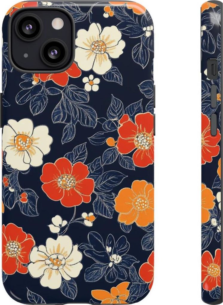 Blumenmuster in Orange und Weiß – Hülle Kompatibel mit iPhone 13