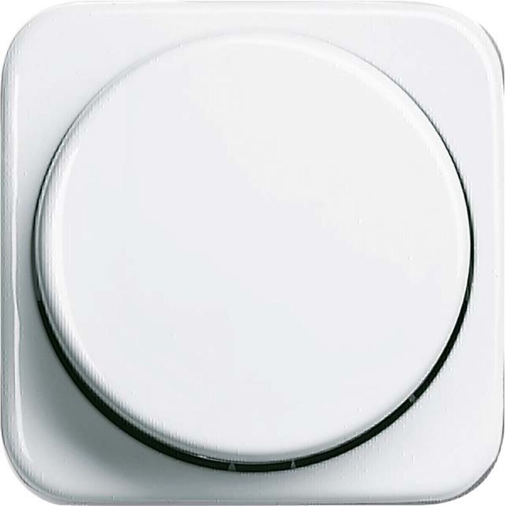A close-up studio shot of a white dimmer switch.