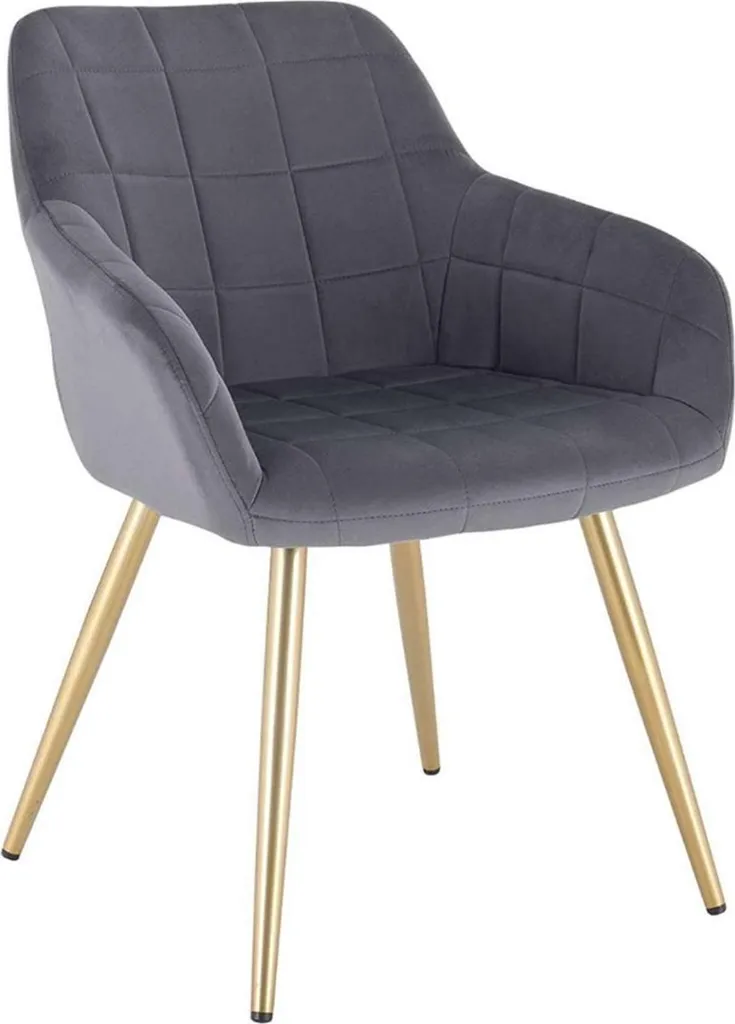 Sedia Happyment Luxe Velluto Grigio 47cm: Comfort con Gambe Oro