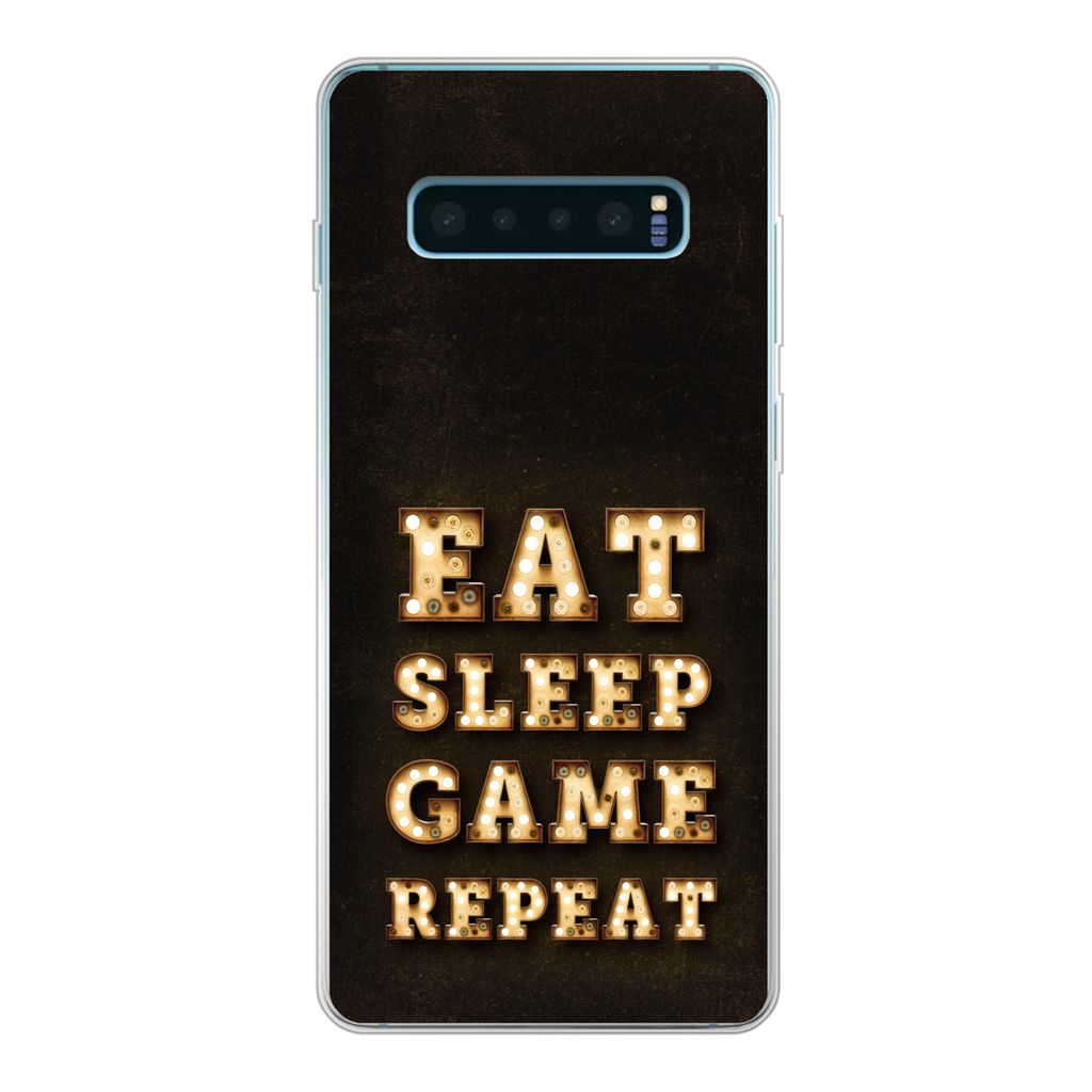 MuchoWow Handyhülle Schutzhülle Hülle für Samsung Galaxy S10 Lite Spiele - Spiele - Zitate - Sprichwörter - Eat sleep game repeat Silikon So...