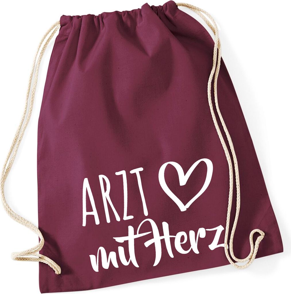 Huuraa Turnbeutel Arzt mit Herz 12 Liter Burgundy Baumwolle Rucksack Geschenkidee