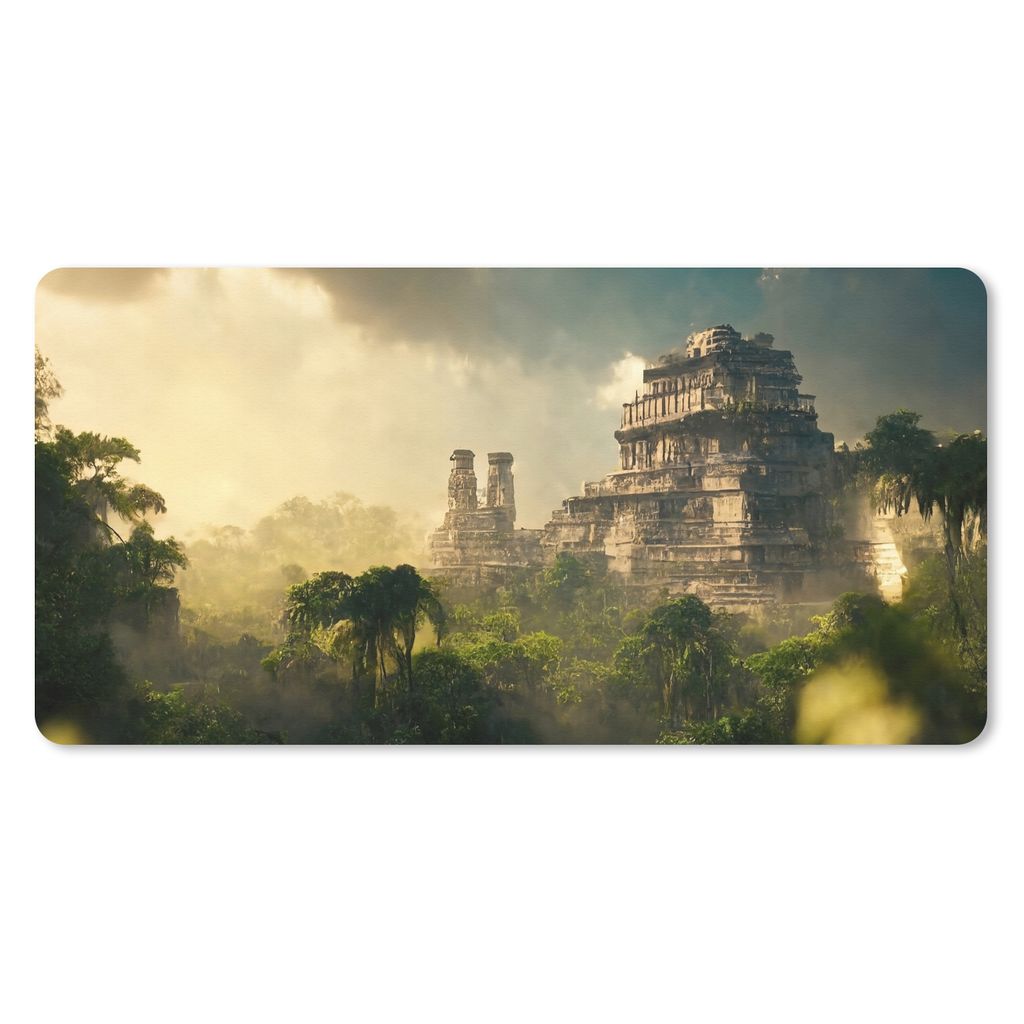 MuchoWow Schreibtischunterlage Tempel - Dschungel - Wolken - Himmel - Natur 80x40 cm - XXL Mauspad - Gaming Mauspad