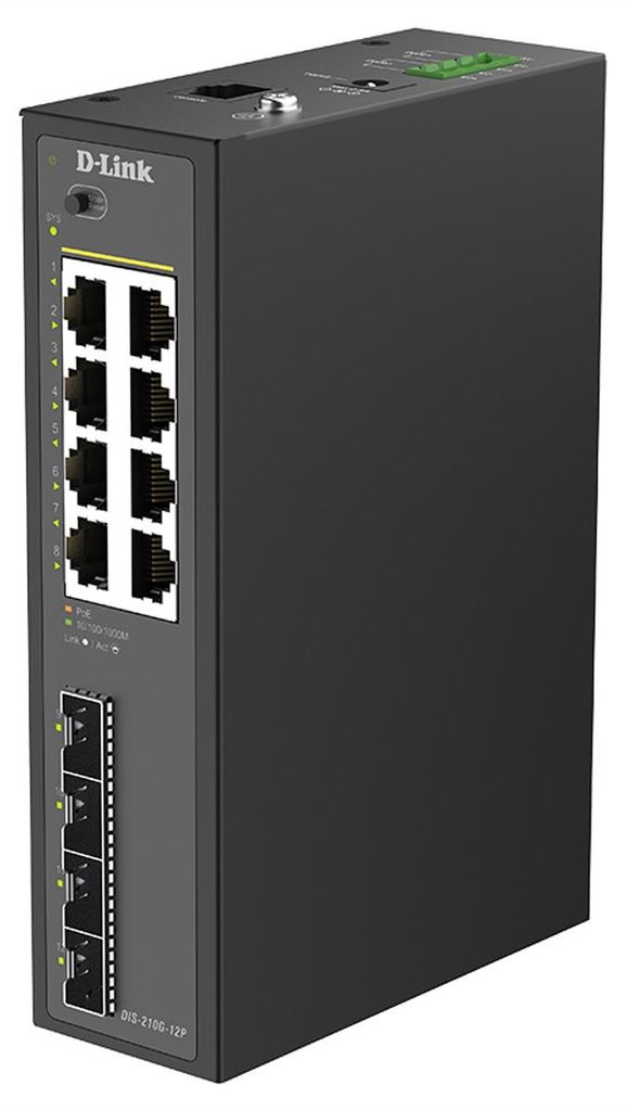 D-Link DIS-210G-12P 12-Port Switch, Smart Managed Gigabit PoE Industrial