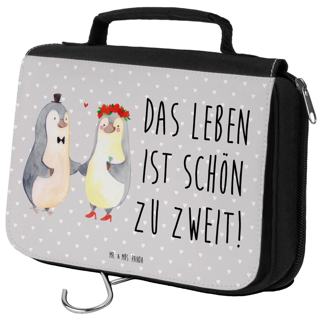 Mr. & Mrs. Panda Kosmetikbeutel Pinguin Heirat - Grau Pastell - Geschenk, beauty case, Kosmetiktasche, Frau, duschbeutel, Kulturtasche, Bräutigam,...
