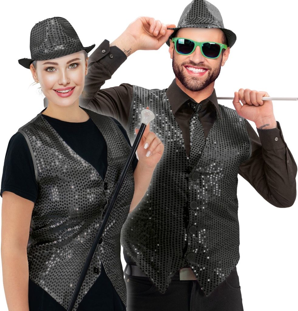 Pailletten Weste uni schwarz XL schwarze Party Weste Produktbild 