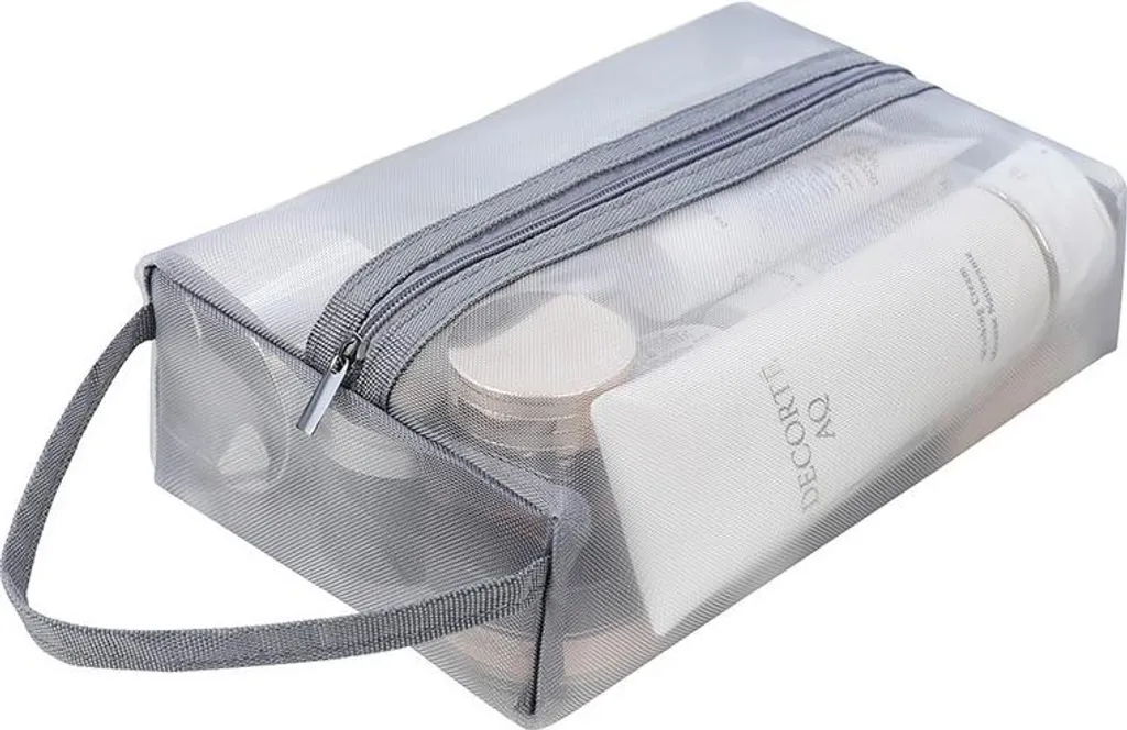 INF Set di 3 trousse da toilette in nylon, traspirante e trasparente Grigio
