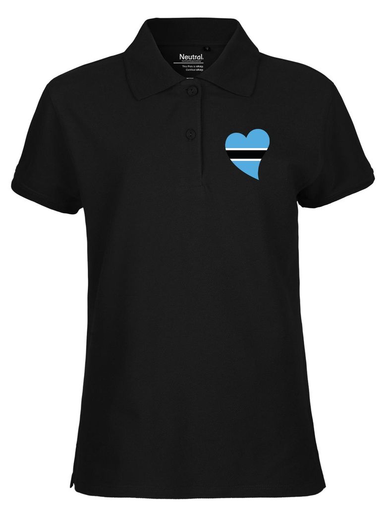 Huuraa Damen Polo Shirt Botswana Flagge Herz L Black Bio Baumwolle Fairtrade Poloshirt Geschenkidee