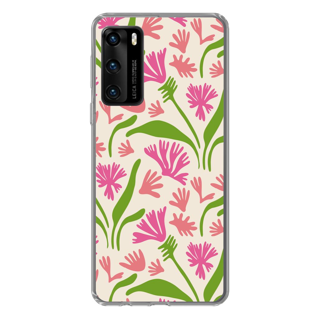 MuchoWow Handyhülle Schutzhülle Hülle für Huawei P40 Blume - Muster - Blatt Silikon Softcase Handy Hülle - Handytasche