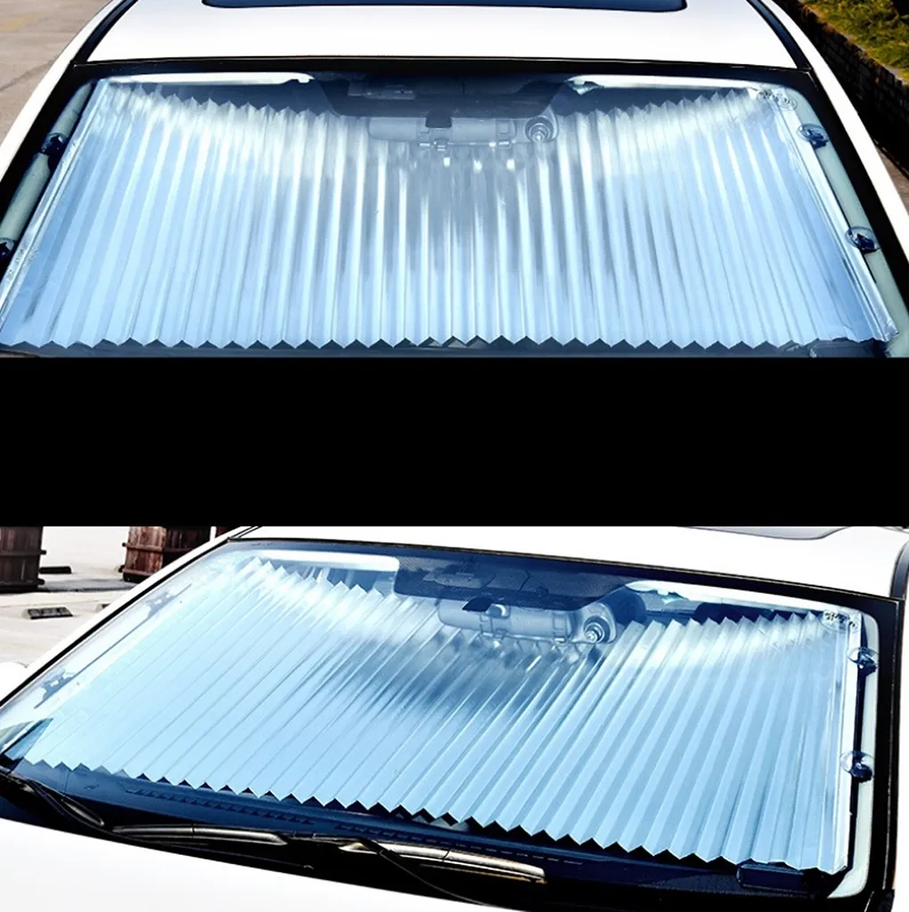 Protezione solare interna del parabrezza del camion | Tenda a rullo di protezione solare [altezza-80cm] con ventosa per il parabrezza | Parasole retrattile [150-200cm] - protezione UV | Telo di copertura per auto pieghevole [può essere tagliato a misura] - 8