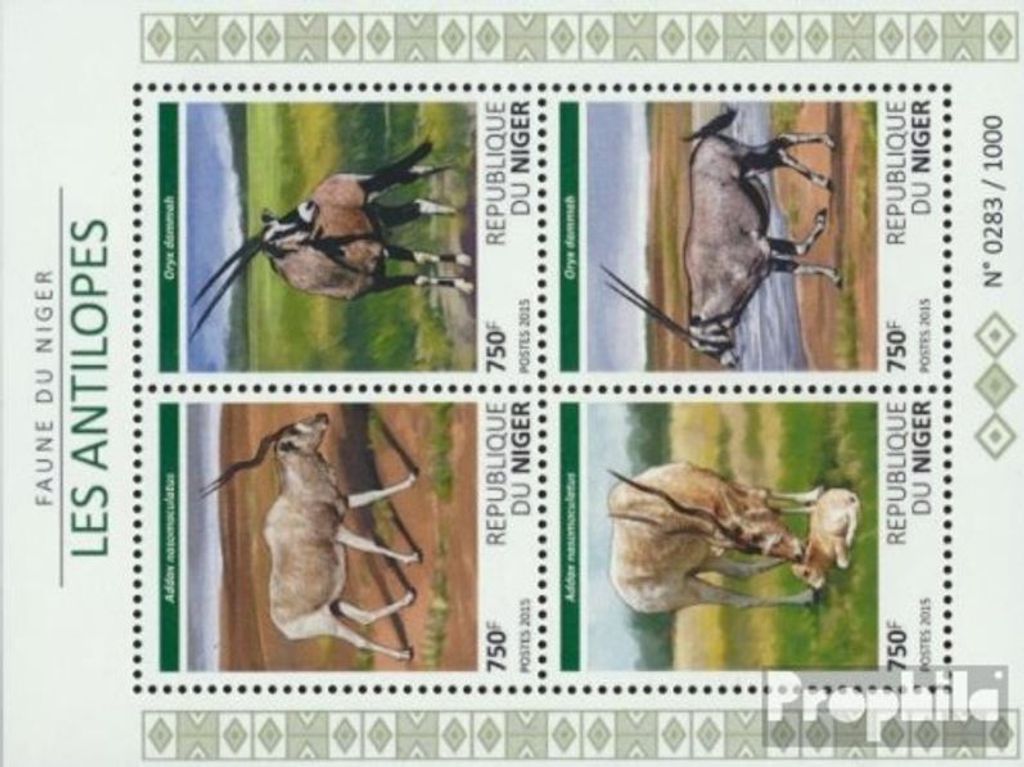 Briefmarken Niger 2015 Mi 3819-3822 Kleinbogen (kompl. Ausg.) postfrisch Antilopen