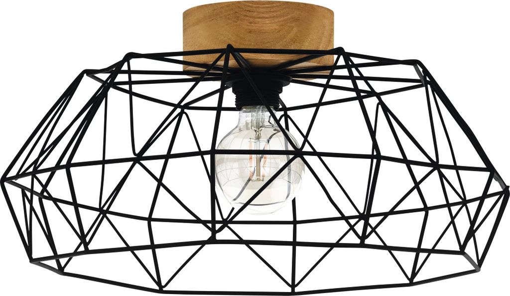 PADSTOW Wand-/Deckenleuchte Lampe Beleuchtung - H20,5 x Ø45,5 cm - schwarz, natur - 1X60W exkl. - IP20