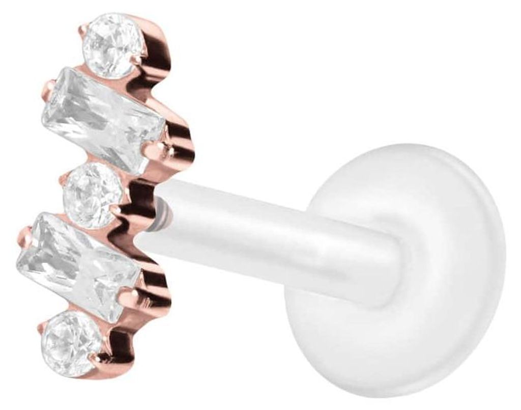 Ohrpiercing, Nasenpiercing PTFE Labret mit Innengewinde + Titan-Aufsatz EINGEFASSTE KRISTALLE RoséGold Stablänge: 9mm | Stabstärke: 1,2mm