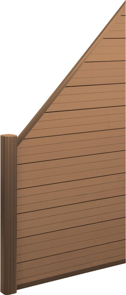 WPC-Sichtschutz Sarthe, Windschutz Zaun, Alu-Pfosten Erweiterungselement schräg links, 0,95m teak