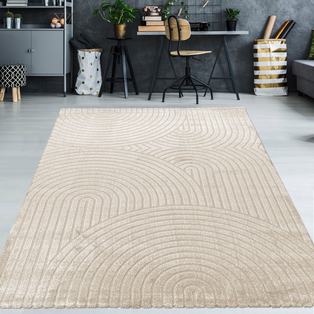 Moderner Teppich mit geometrischem Bogenmuster in stilvollem Creme Größe - 160 x 230 cm