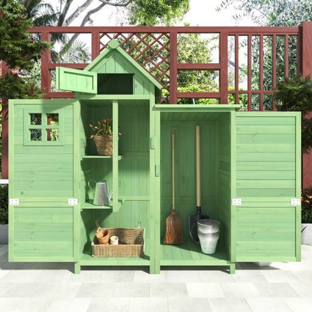Odikalo Gerätehaus Gartenschrank Geräteschuppen Geräteschrank wetterfest Dach Grün