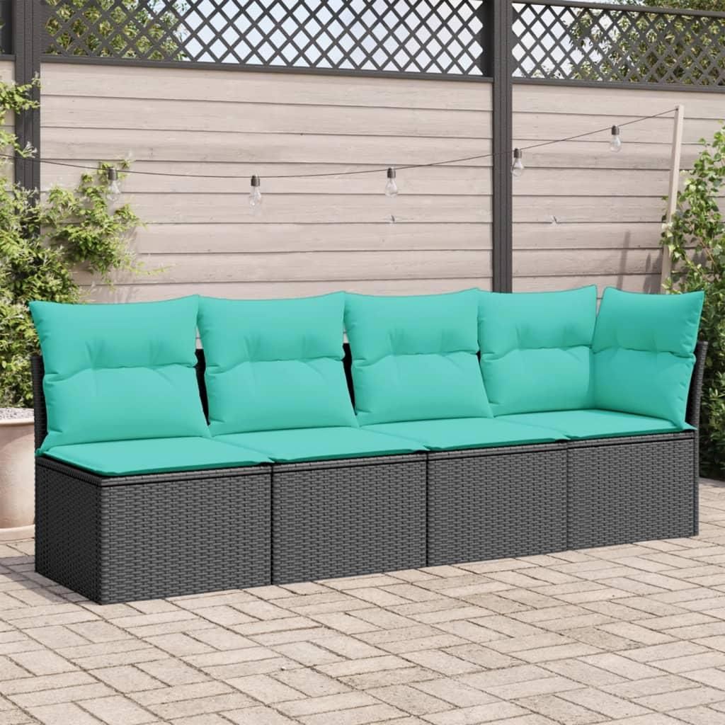 "Winter Sale" Gartensofa mit Kissen 4-Sitzer Schwarz Poly Rattan - Gartensofas Design Neu422303