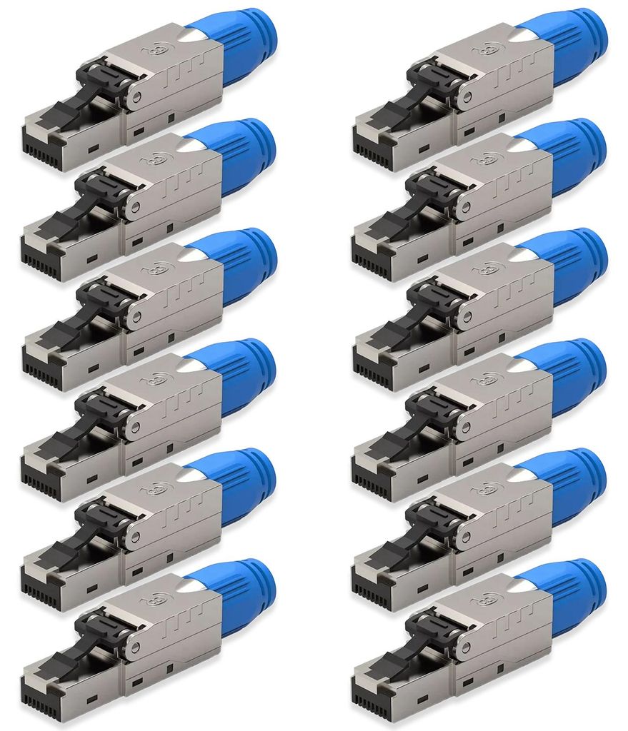NEXMEX 12x Netzwerkstecker Cat 8 CAT8.1 RJ45 Stecker Werkzeuglos Metall 40Gbps