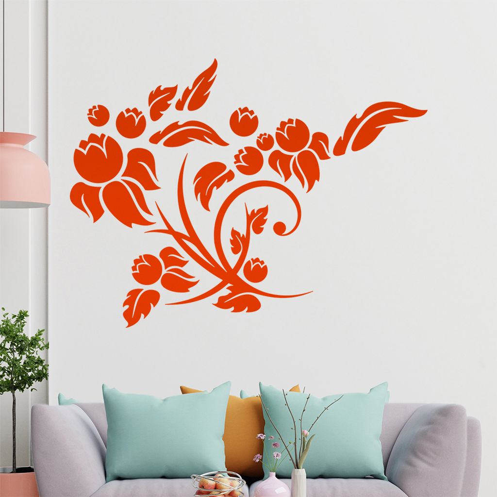 Tribal Ranke Blume Wandtattoo in 6 Größen - Wandaufkleber Wall Sticker - Dekoration, Küche, Wohnzimmer, Schlafzimmer, Badezimmer