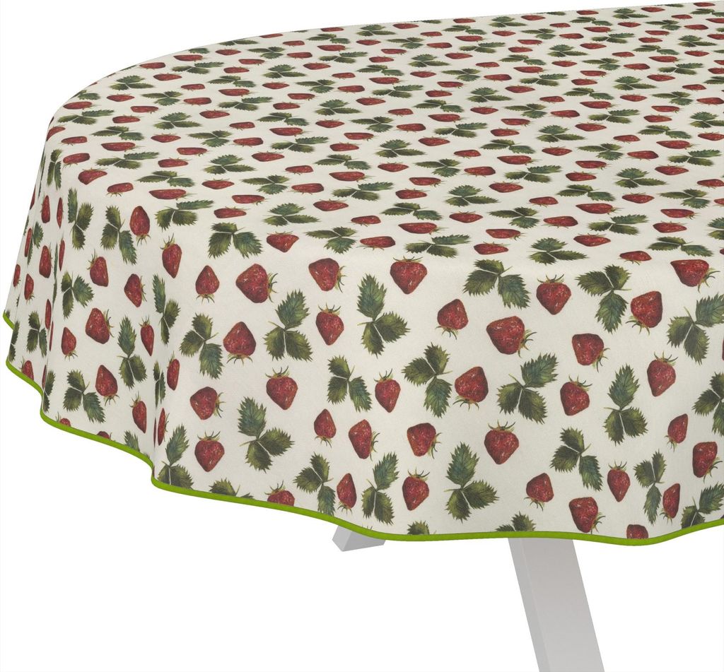 Tischdecke Giovanna-Blumen Rot-Grün Oval 200x140cm Band