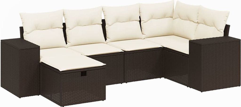 vidaXL 6-tlg. Garten-Sofagarnitur mit Kissen Braun Poly Rattan